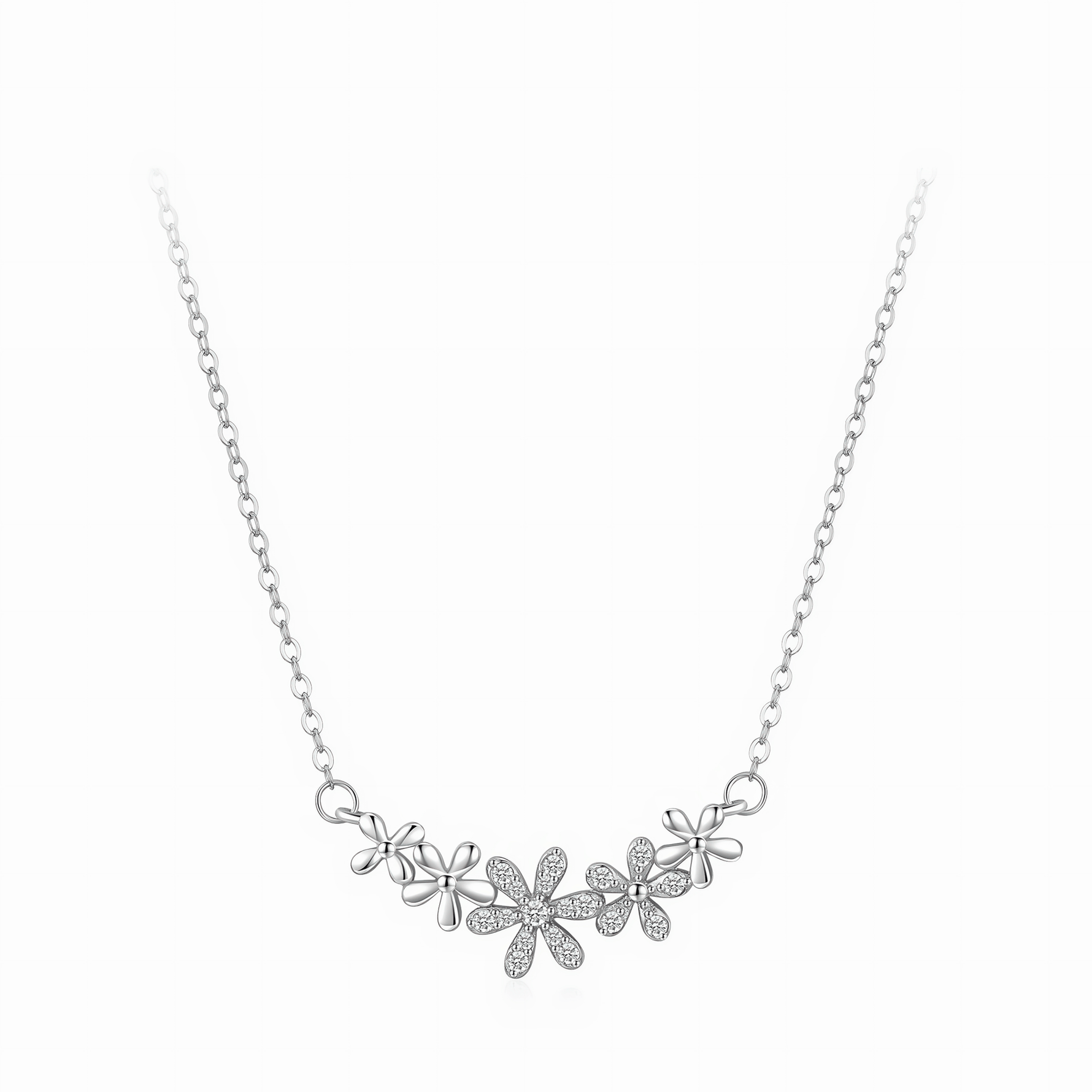 Elegant Floral Design Silver Necklace - NAFALUXE