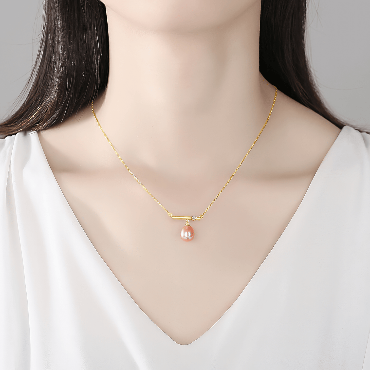 Elegant Freshwater Pearl Bar Pendant Necklace in 925 Sterling Silver - NAFALUXE