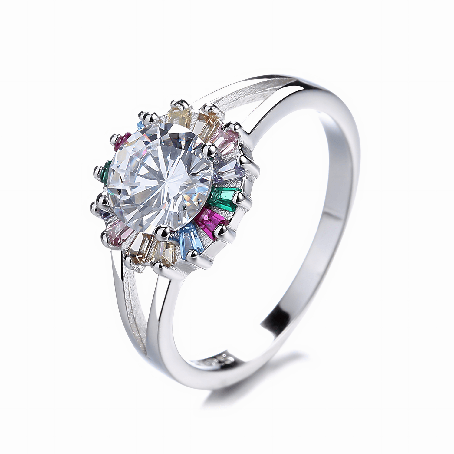 Elegant Multicolor Halo Ring in Silver - NAFALUXE