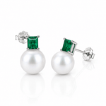 Elegant Pearl & Emerald-Cut CZ Stud Earrings in Sterling Silver - NAFALUXE