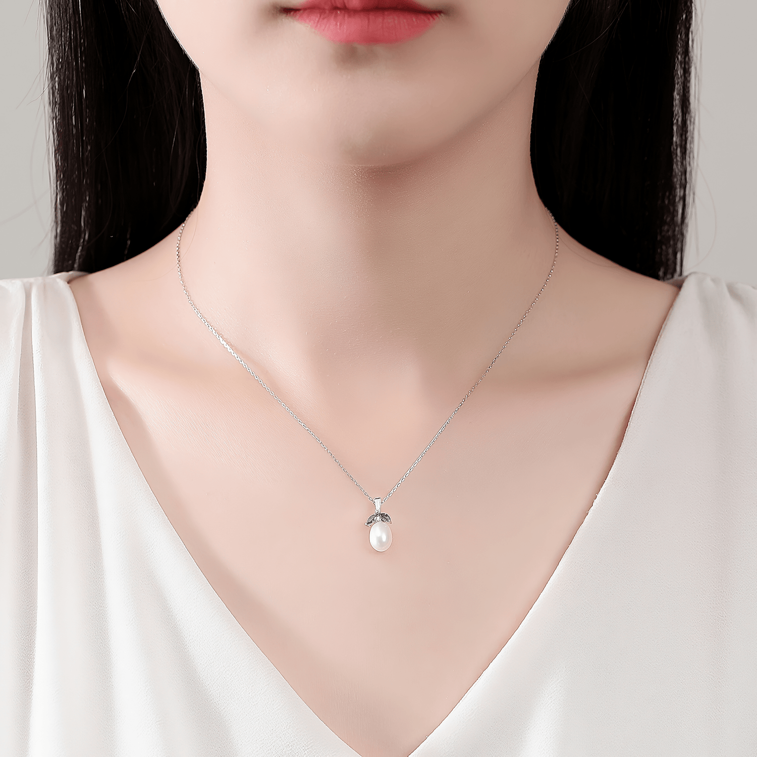 Elegant Pearl Pendant Necklace with Green Marquise CZ in Sterling Silver - NAFALUXE