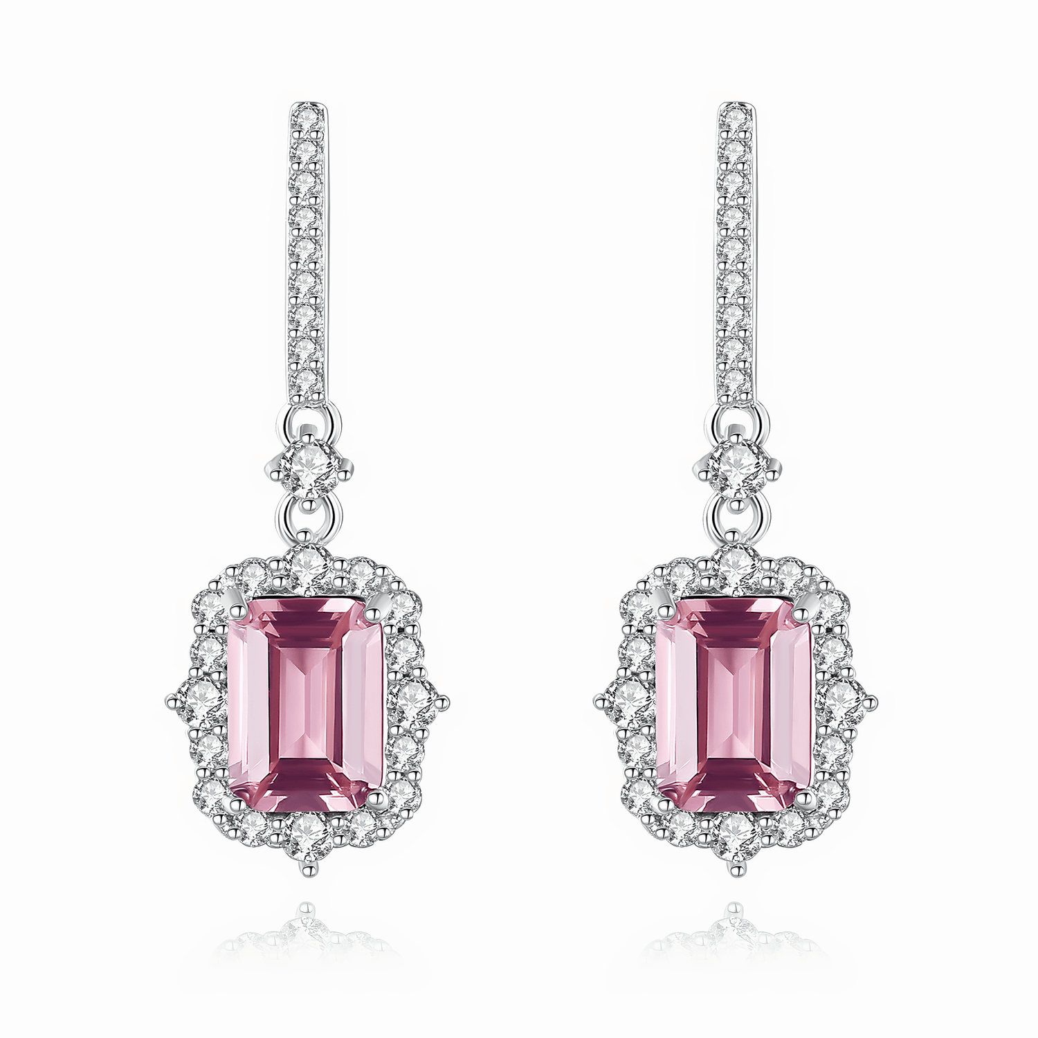 Elegant Pink Emerald - Cut CZ Drop Earrings in Sterling Silver - NAFALUXE
