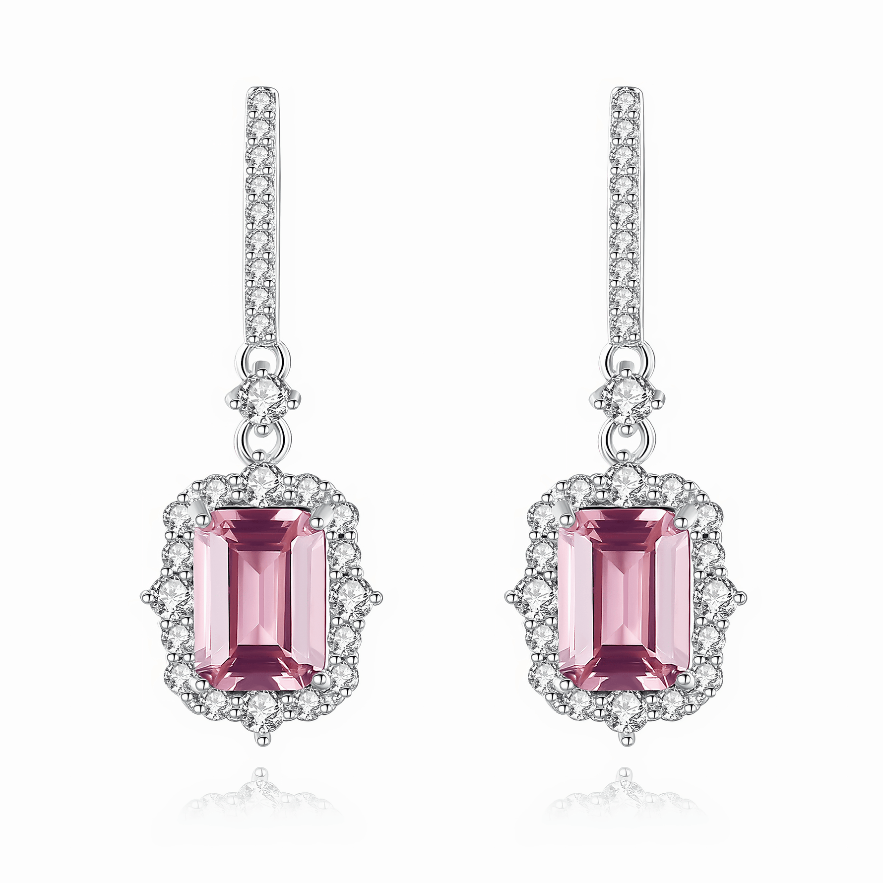 Elegant Pink Emerald - Cut CZ Drop Earrings in Sterling Silver - NAFALUXE