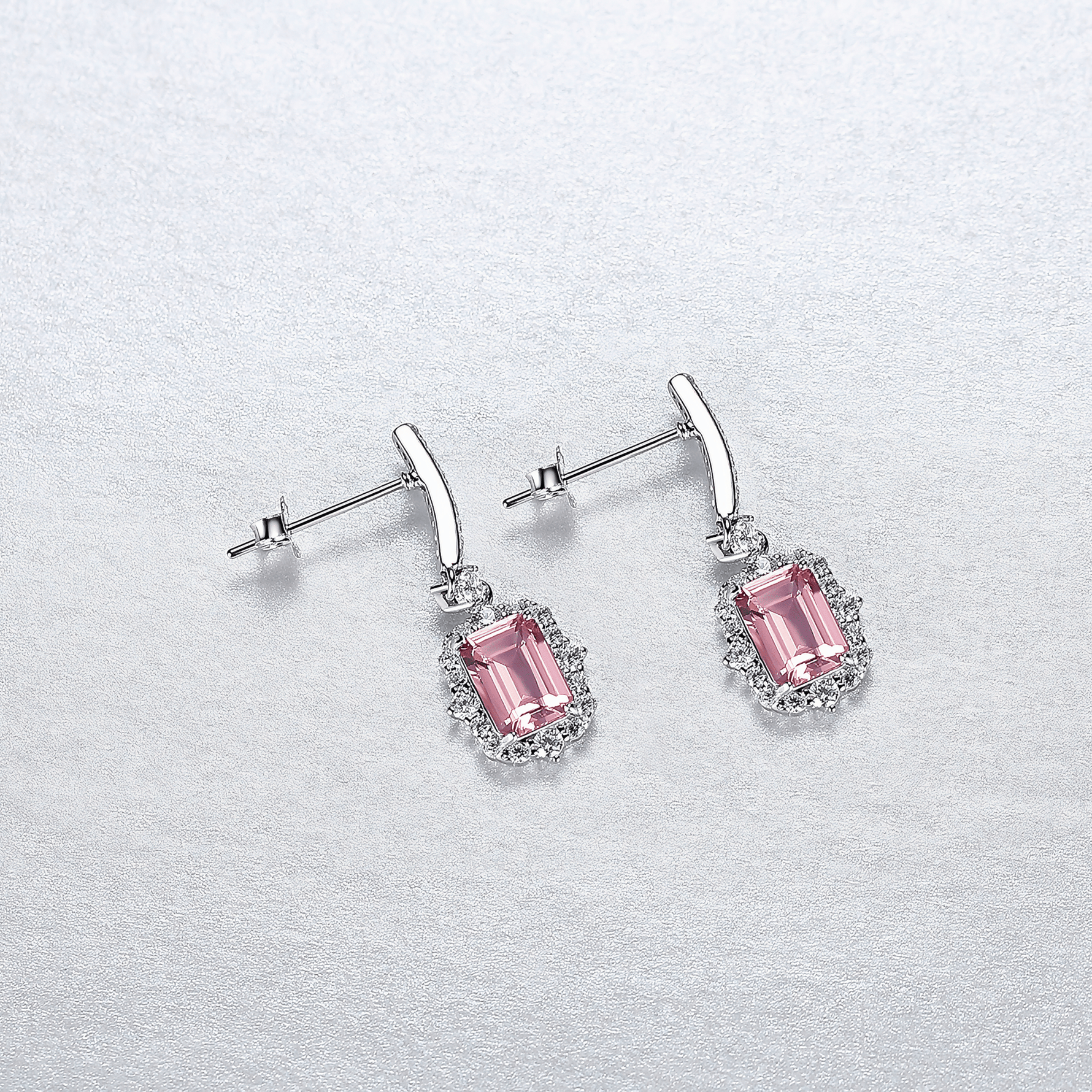Elegant Pink Emerald - Cut CZ Drop Earrings in Sterling Silver - NAFALUXE