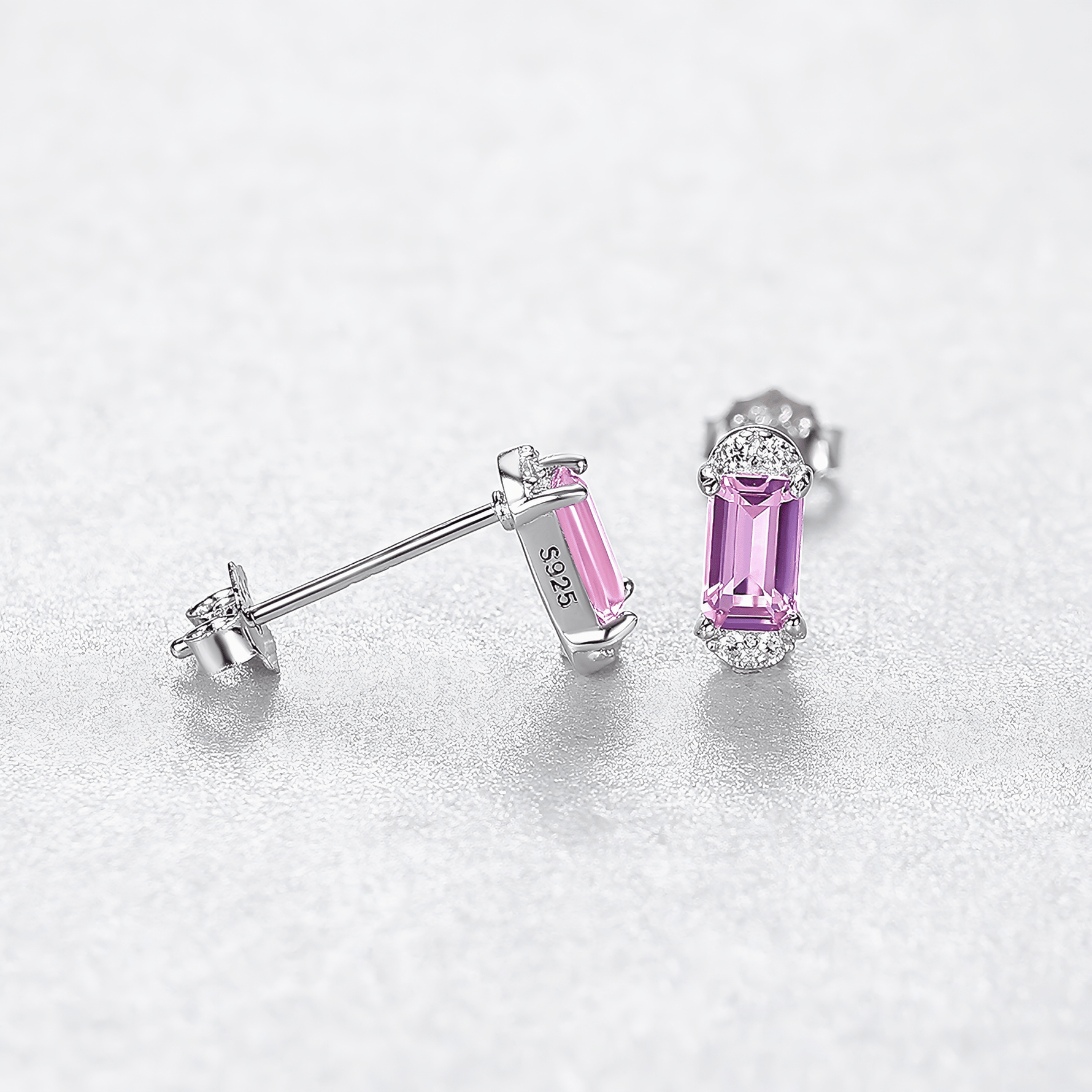 Elegant Pink Emerald - Cut CZ Stud Earrings in 925 Sterling Silver - NAFALUXE