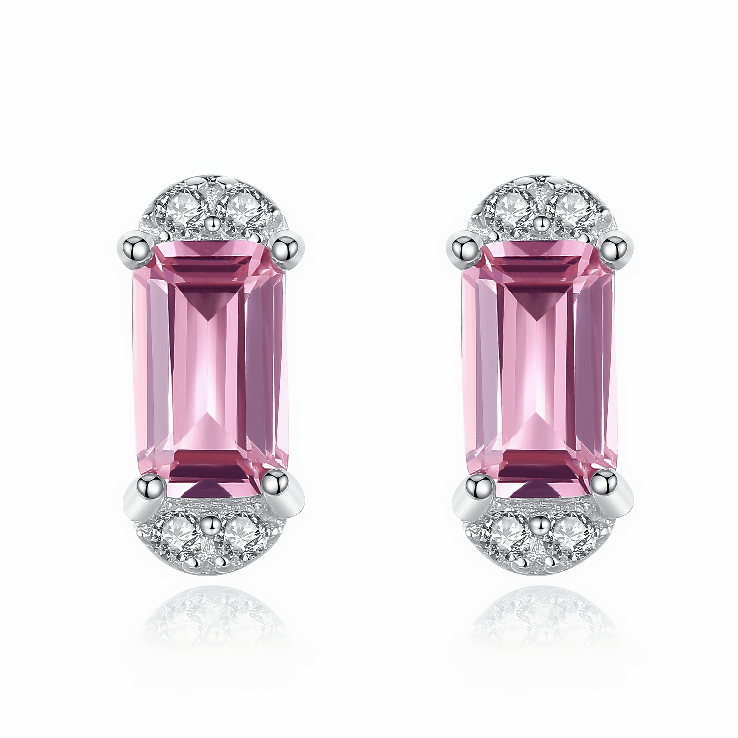 Elegant Pink Emerald - Cut CZ Stud Earrings in 925 Sterling Silver - NAFALUXE