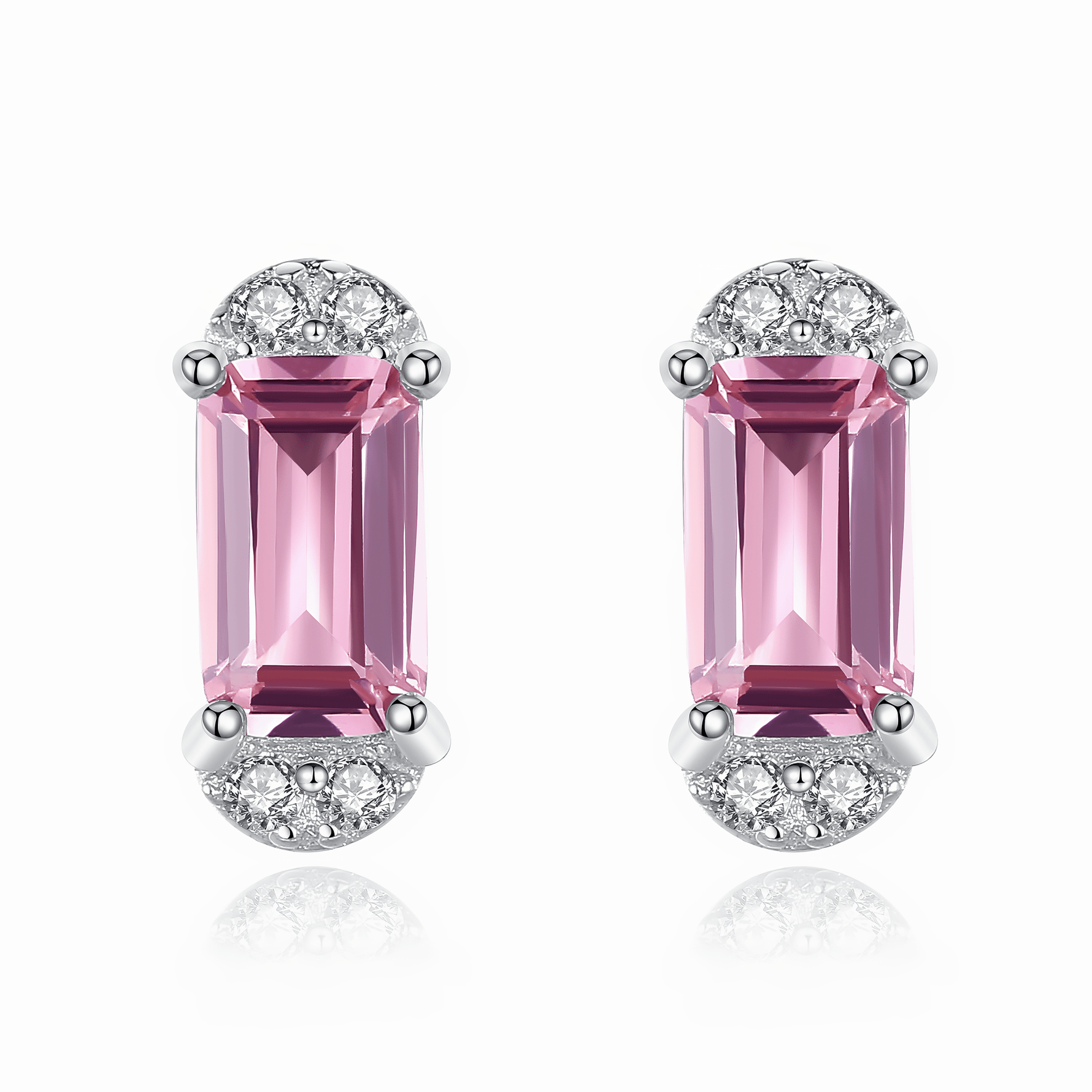 Elegant Pink Emerald - Cut CZ Stud Earrings in 925 Sterling Silver - NAFALUXE