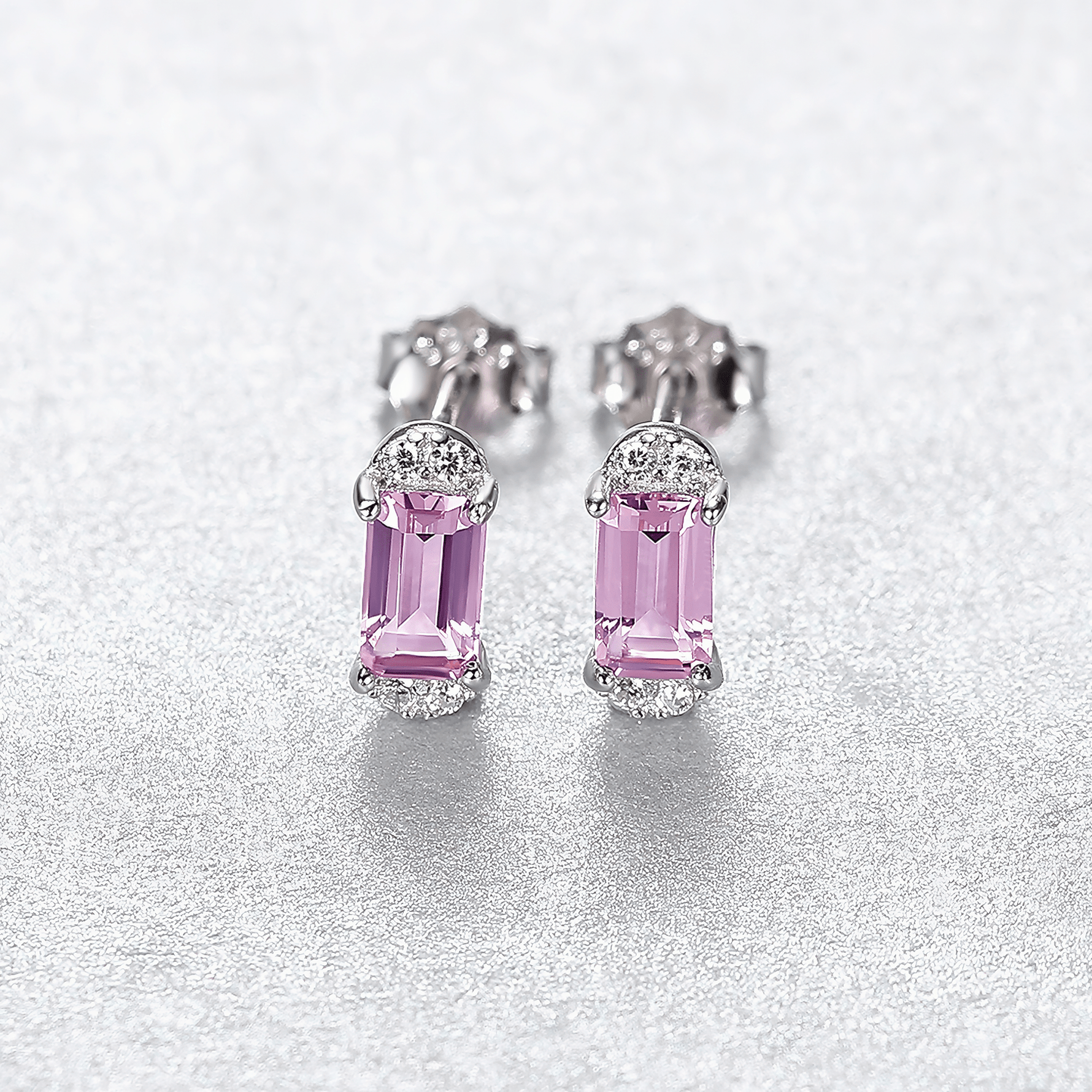 Elegant Pink Emerald - Cut CZ Stud Earrings in 925 Sterling Silver - NAFALUXE