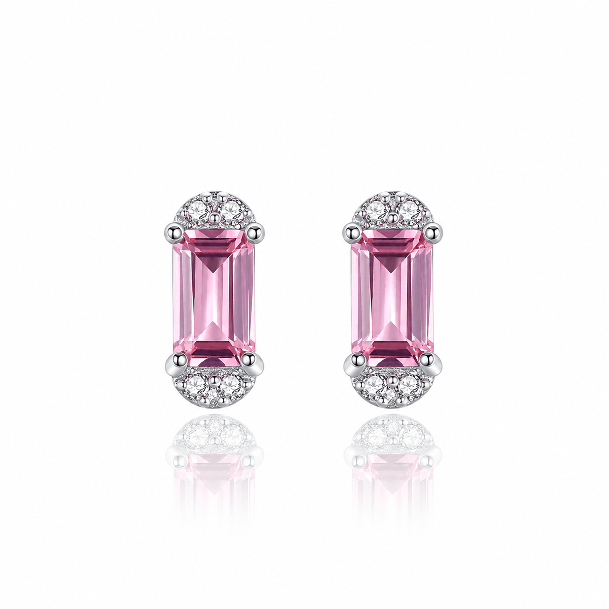 Elegant Pink Emerald-Cut CZ Stud Earrings in 925 Sterling Silver - NAFALUXE