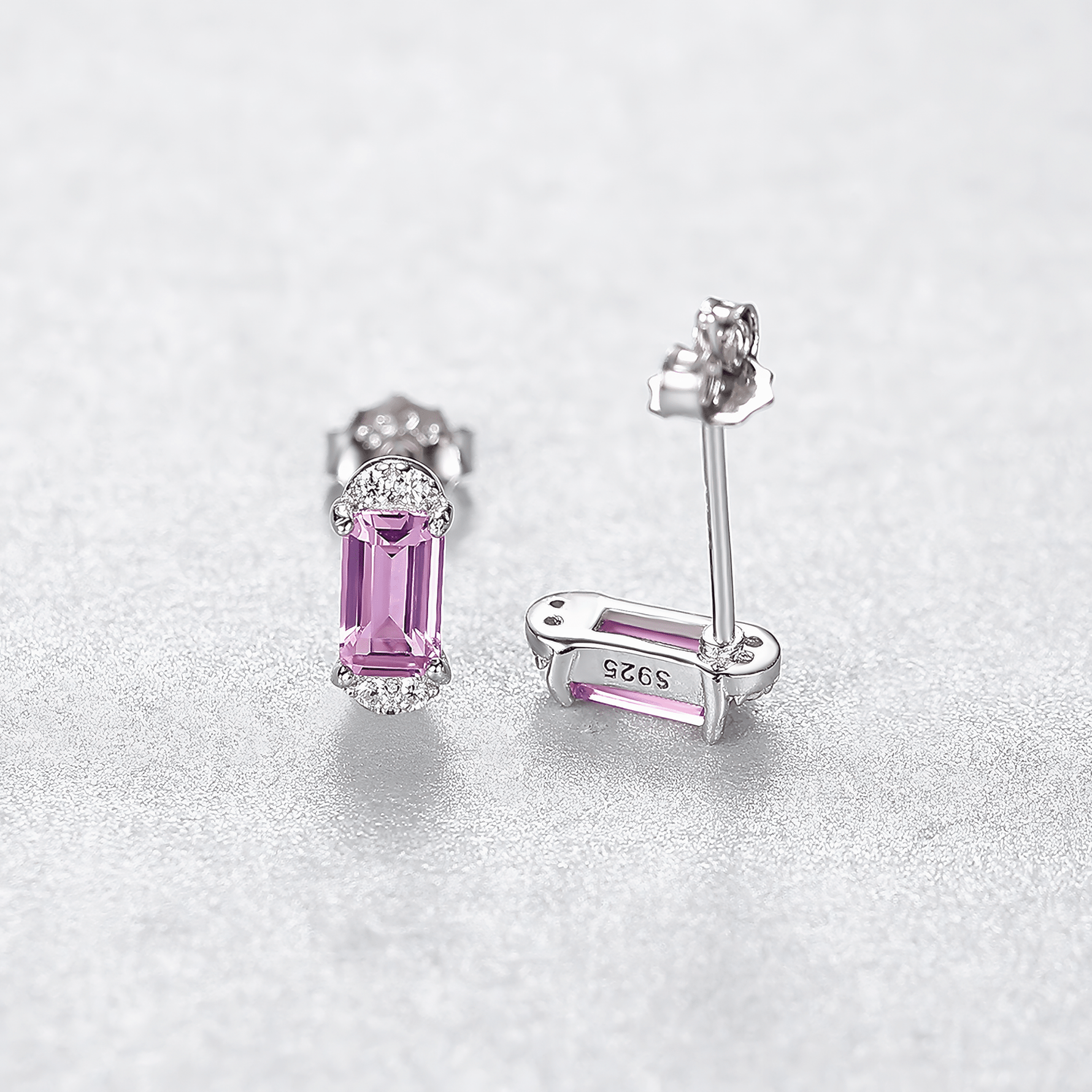 Elegant Pink Emerald - Cut CZ Stud Earrings in 925 Sterling Silver - NAFALUXE