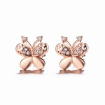 Elegant rose gold butterfly earrings with delicate filigree details and sparkling cubic zirconia, perfect for a graceful, feminine touch. - NAFALUXE