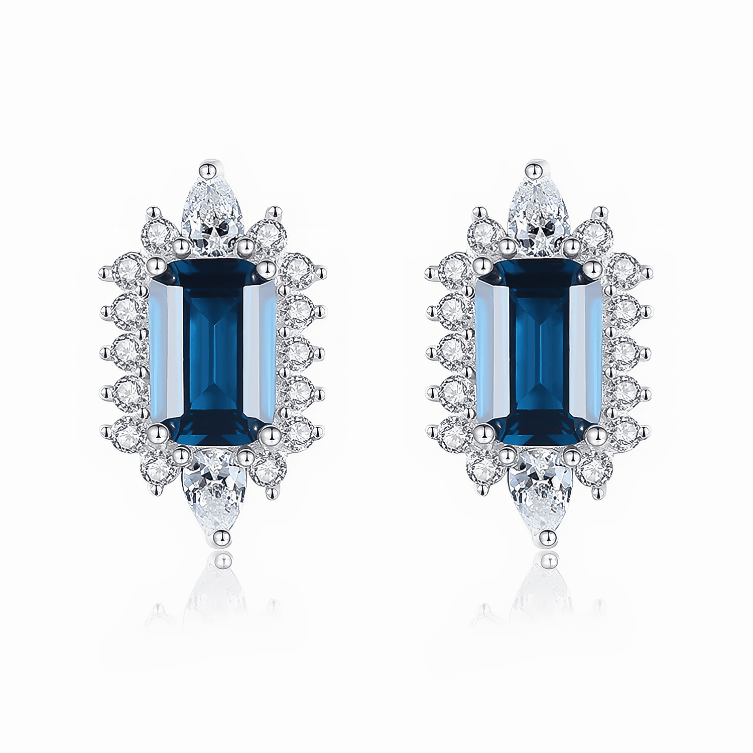 Elegant Sapphire Blue CZ Stud Earrings in 925 Sterling Silver - NAFALUXE