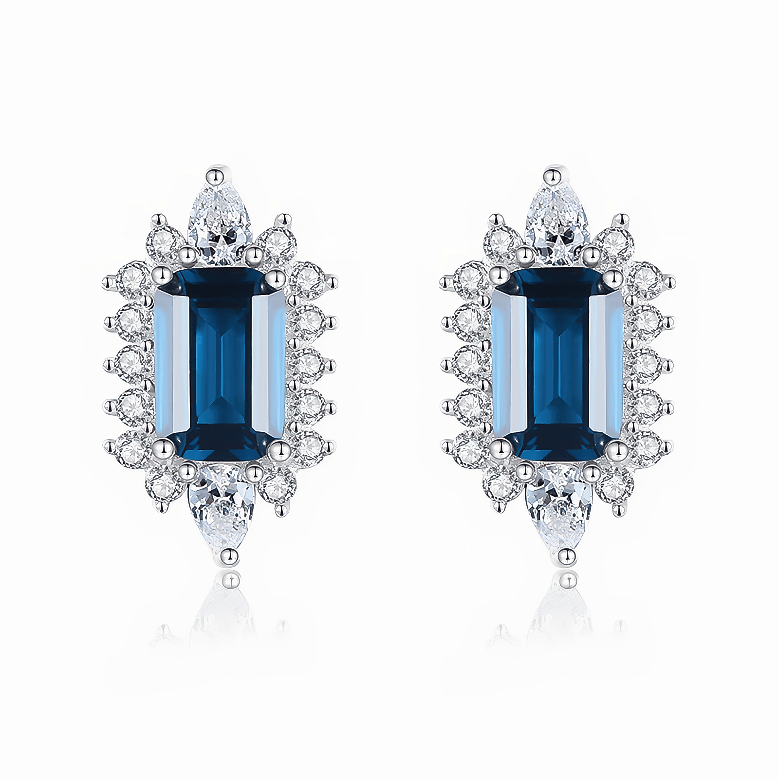 Elegant Sapphire Blue CZ Stud Earrings in 925 Sterling Silver - NAFALUXE