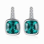 Elegant Teal Blue Cushion - Cut CZ Drop Earrings in 925 Sterling Silver - NAFALUXE