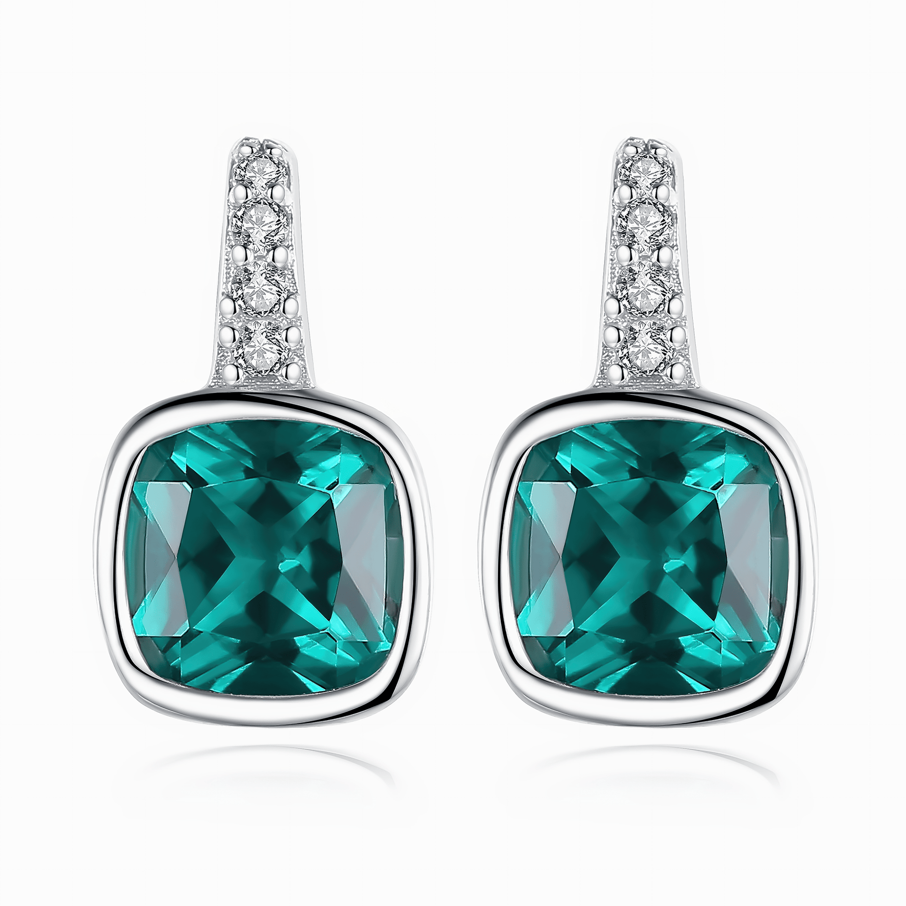 Elegant Teal Blue Cushion - Cut CZ Drop Earrings in 925 Sterling Silver - NAFALUXE