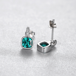 Elegant Teal Blue Cushion - Cut CZ Drop Earrings in 925 Sterling Silver - NAFALUXE