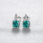 Elegant Teal Blue Cushion - Cut CZ Drop Earrings in 925 Sterling Silver - NAFALUXE
