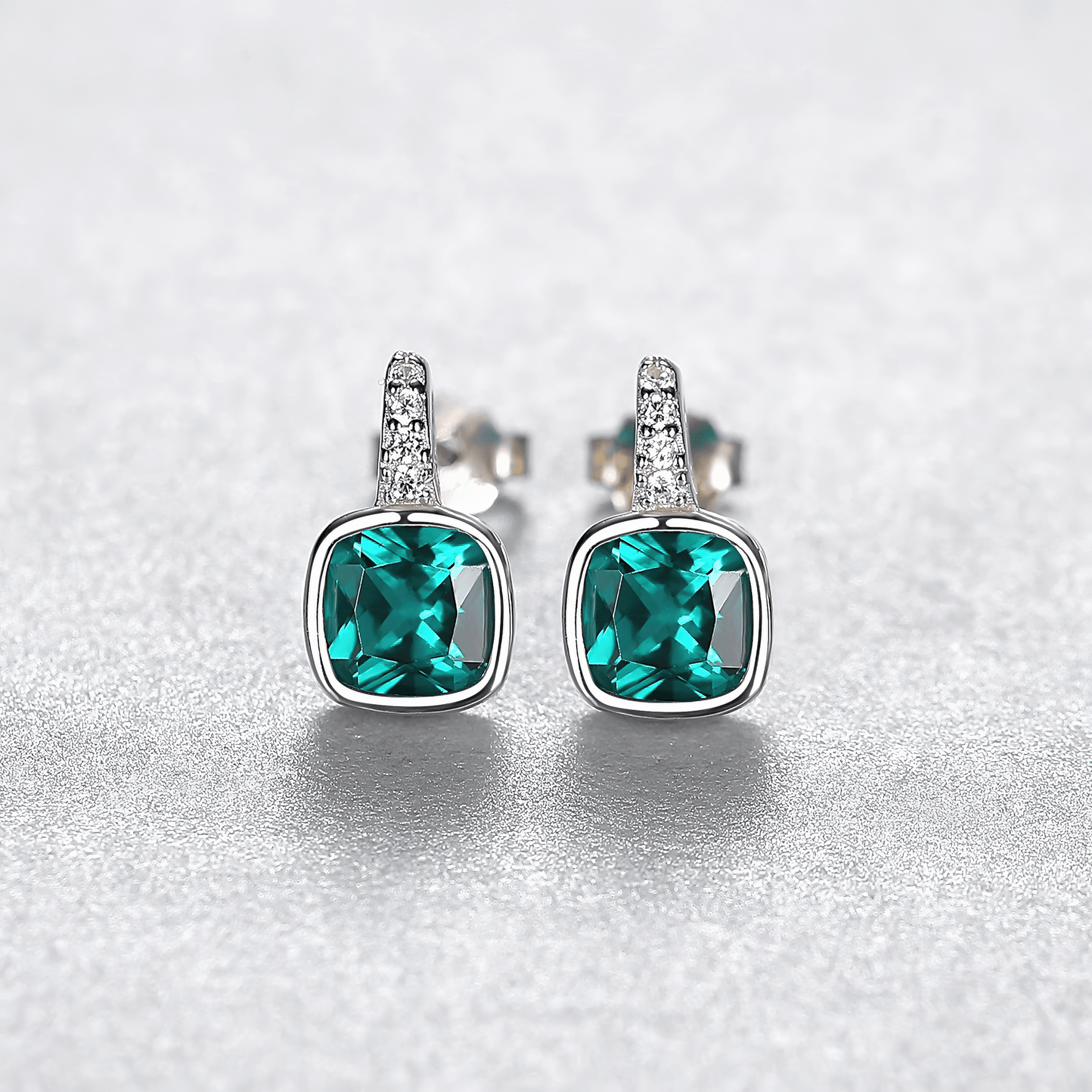 Elegant Teal Blue Cushion - Cut CZ Drop Earrings in 925 Sterling Silver - NAFALUXE