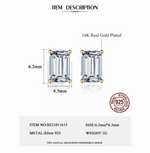 Emerald Cut Cubic Zirconia Stud Earrings in Sterling Silver with Gold Prongs - NAFALUXE