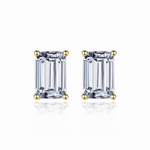Emerald Cut Cubic Zirconia Stud Earrings in Sterling Silver with Gold Prongs - NAFALUXE