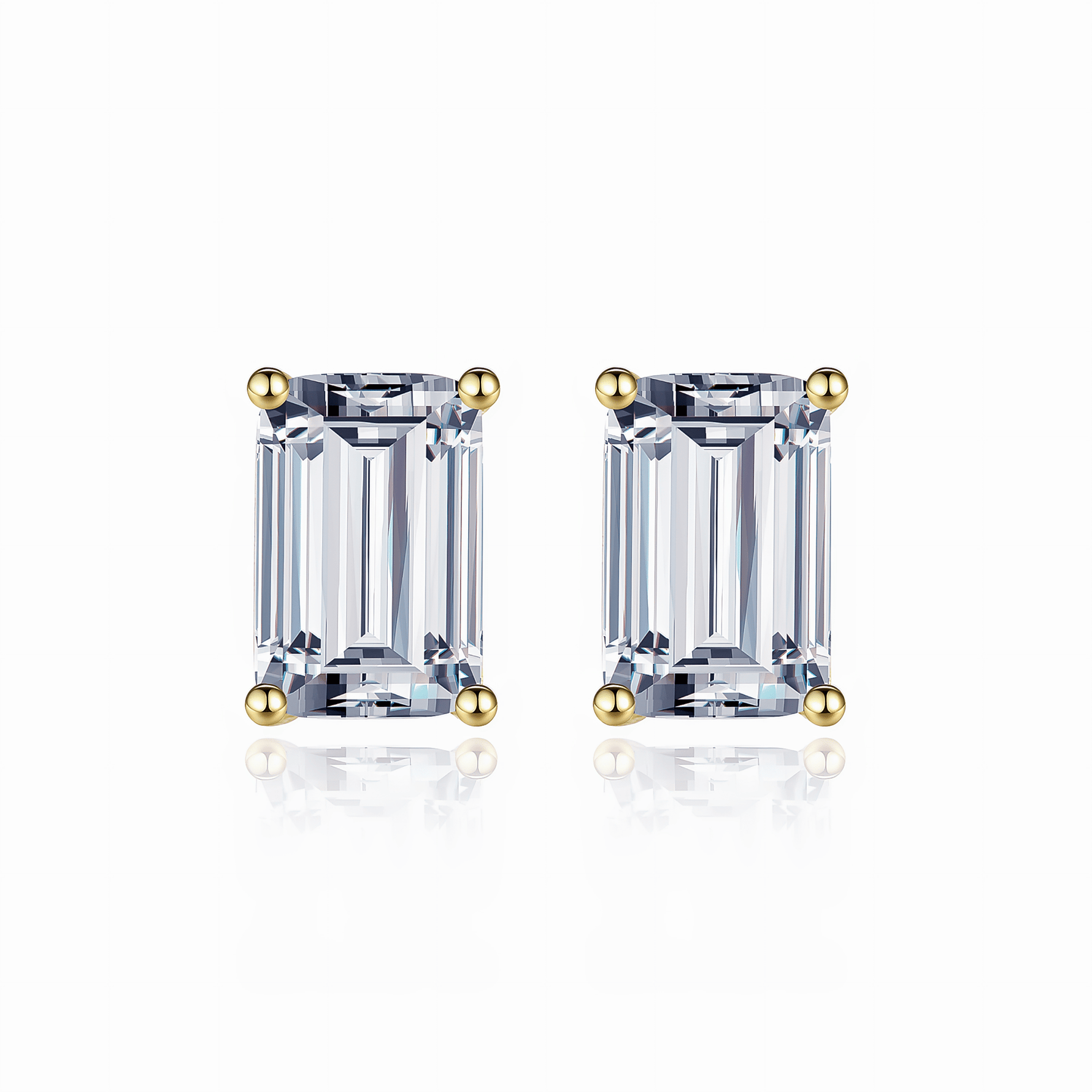 Emerald Cut Cubic Zirconia Stud Earrings in Sterling Silver with Gold Prongs - NAFALUXE
