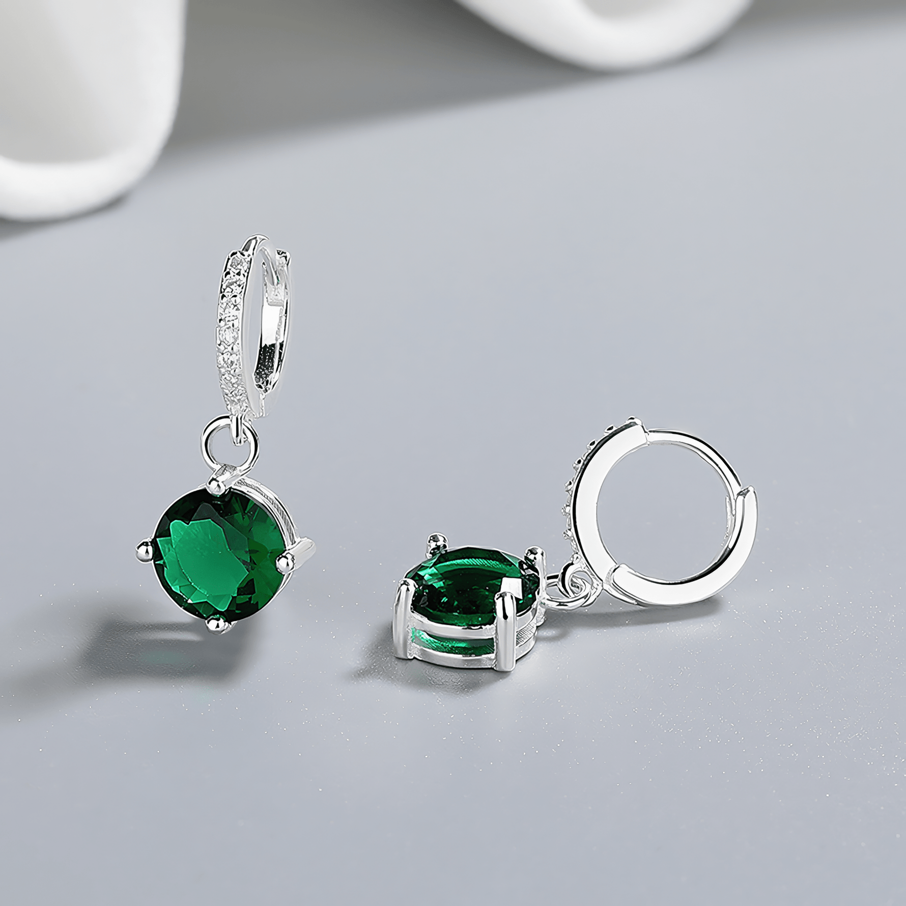 Emerald Drop Hoop Earrings – 925 Silver - NAFALUXE
