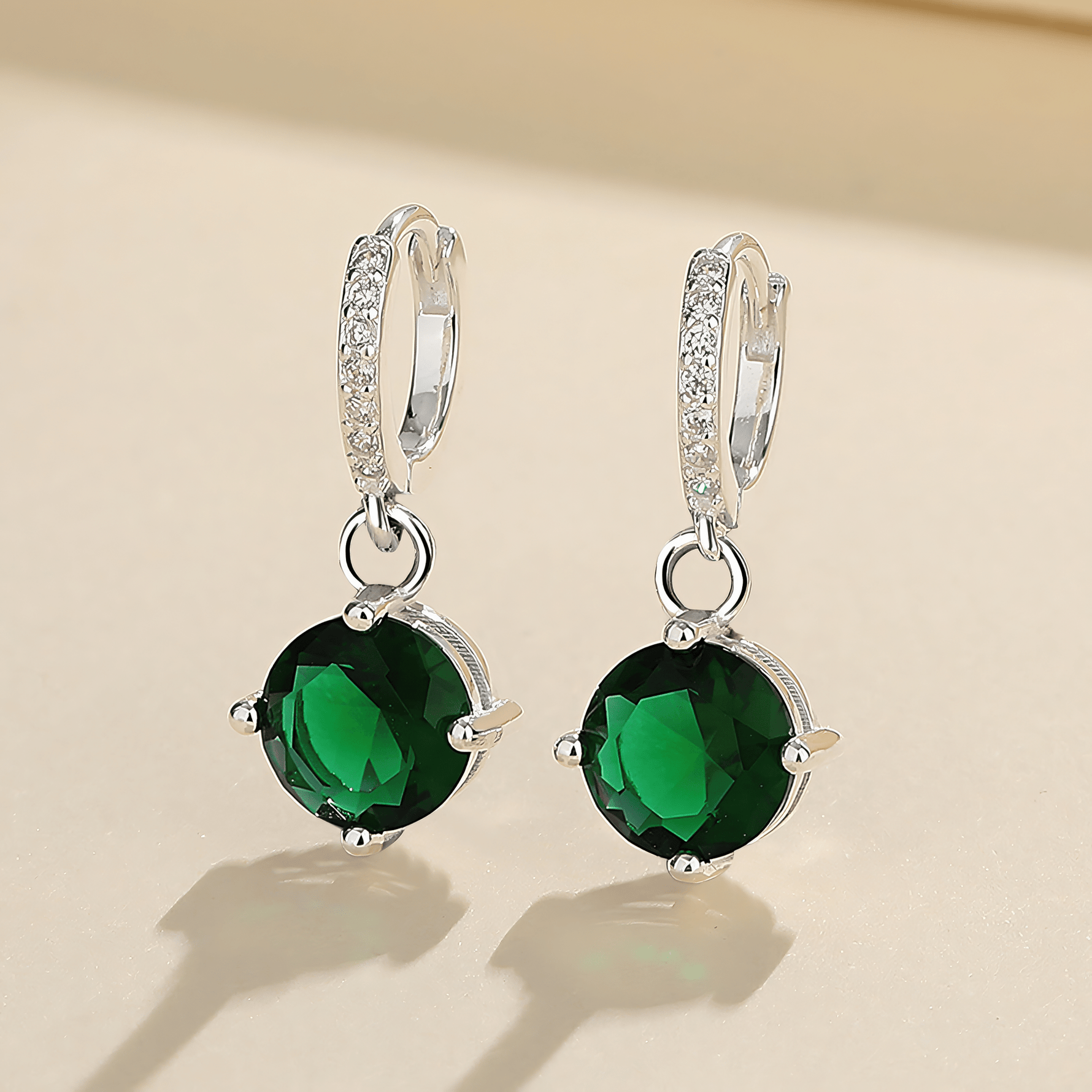 Emerald Drop Hoop Earrings – 925 Silver - NAFALUXE