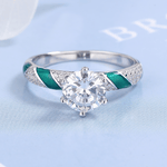 Emerald Flame – Sterling Silver Ring with Green Enamel Inlay & Brilliant CZ Center - NAFALUXE