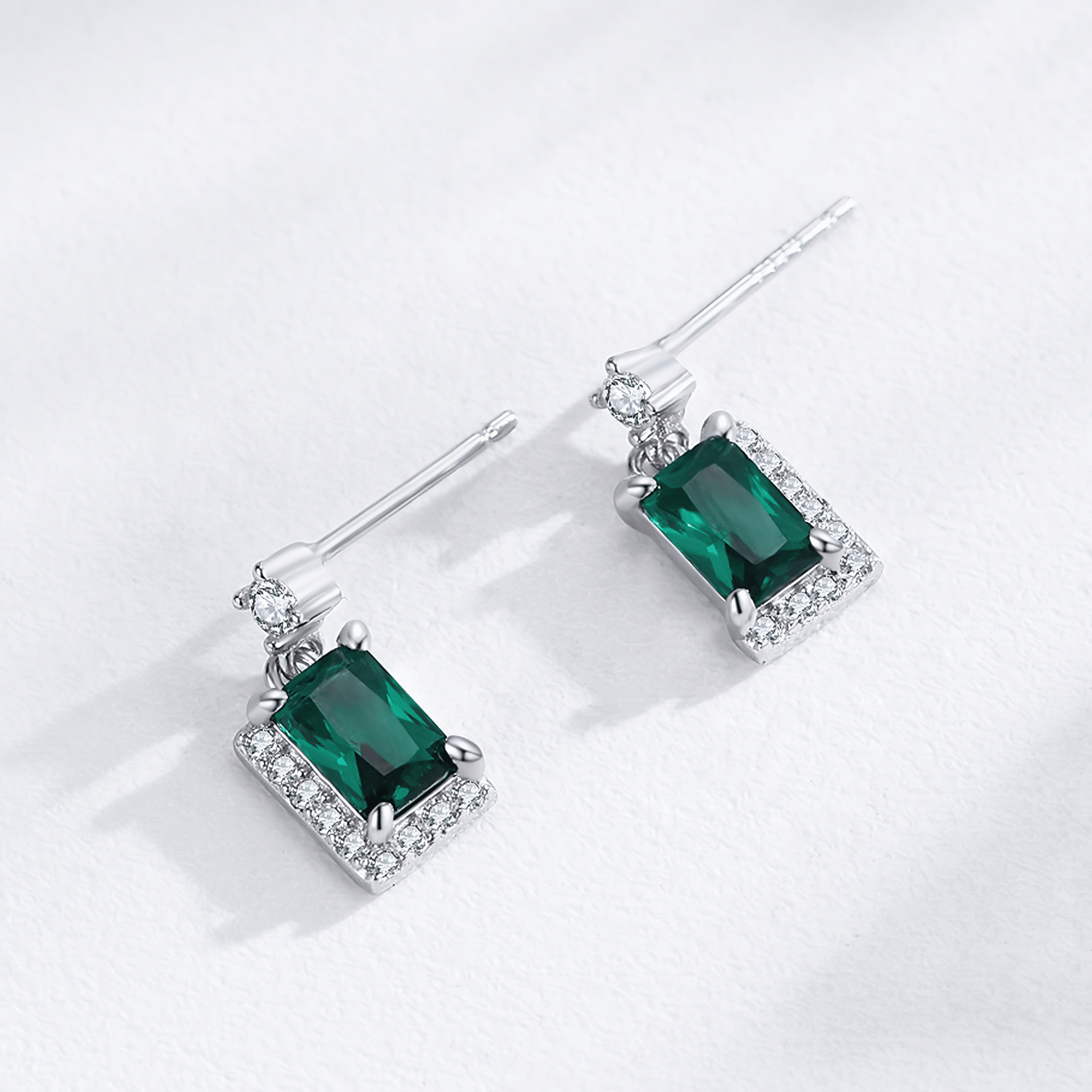 Emerald Green Drop Earrings in 925 Sterling Silver with Zirconia Accents - NAFALUXE