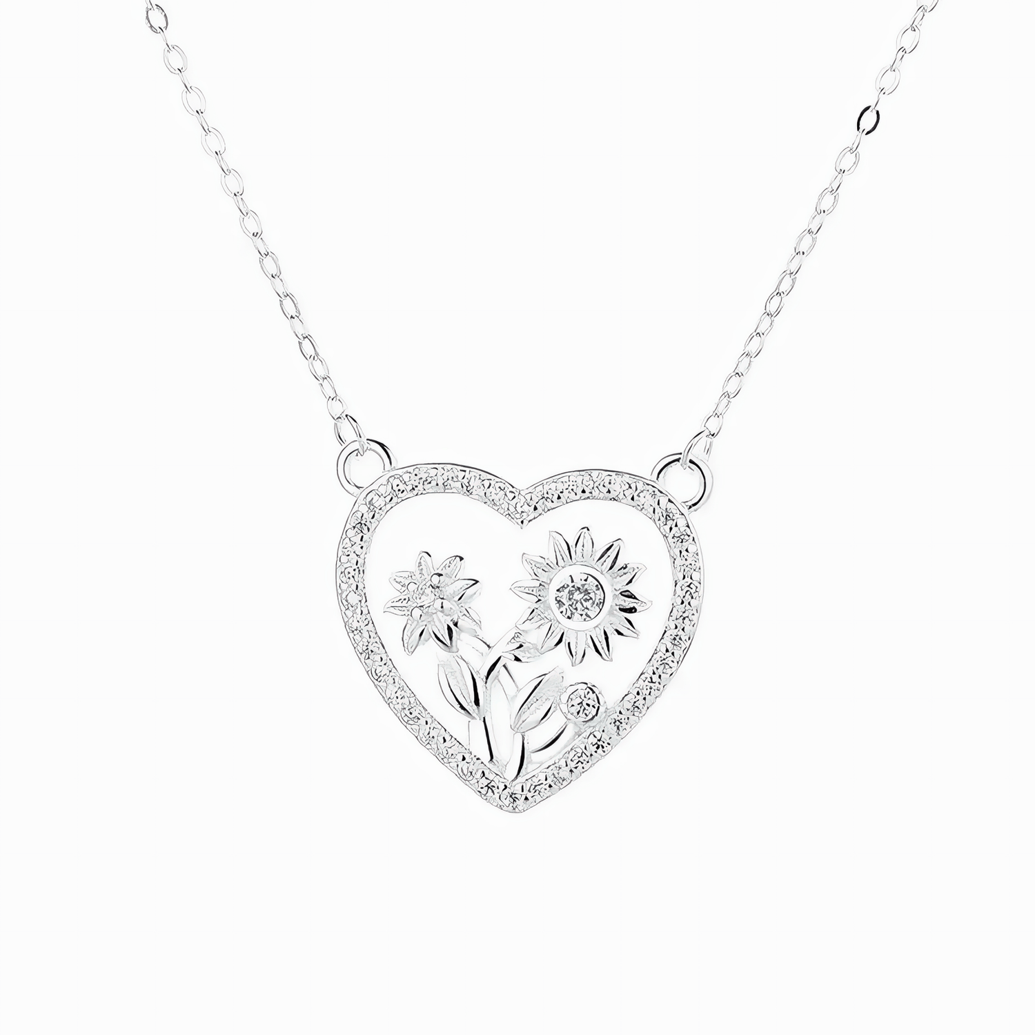 Floral Heart Necklace – 925 Silver - NAFALUXE