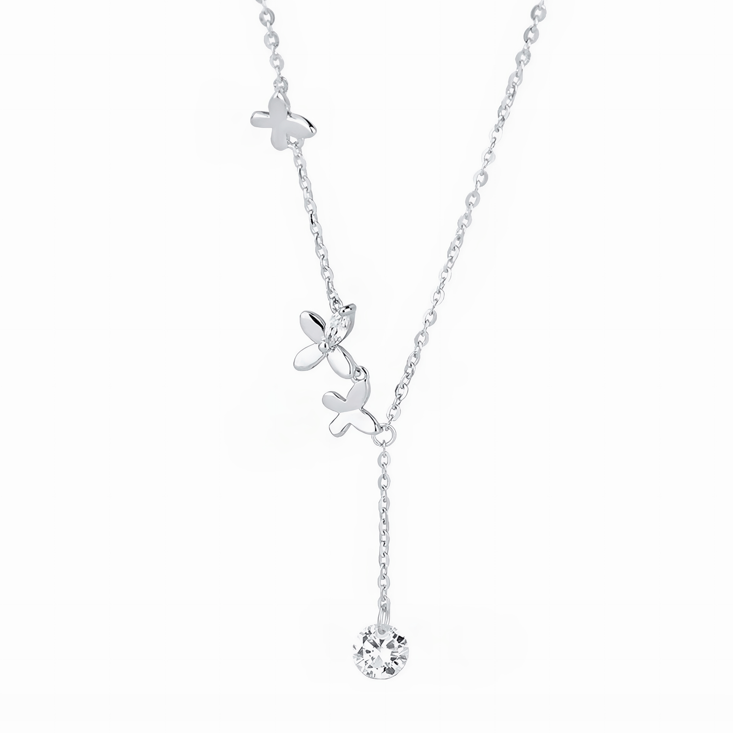 Flutter Drop – Sterling Silver Butterfly Necklace with Crystal - NAFALUXE
