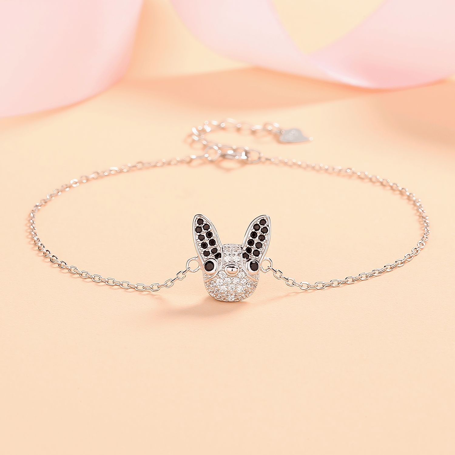 French Bulldog Bracelet with Black CZ Accents - NAFALUXE