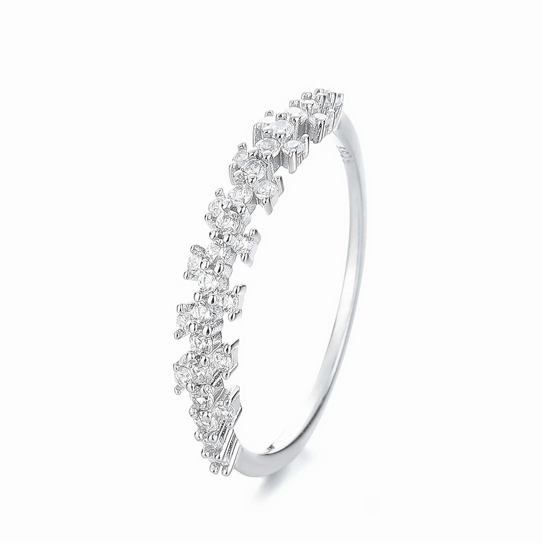 Frosted Elegance – Sterling Silver Band with Clustered CZ Accents - NAFALUXE
