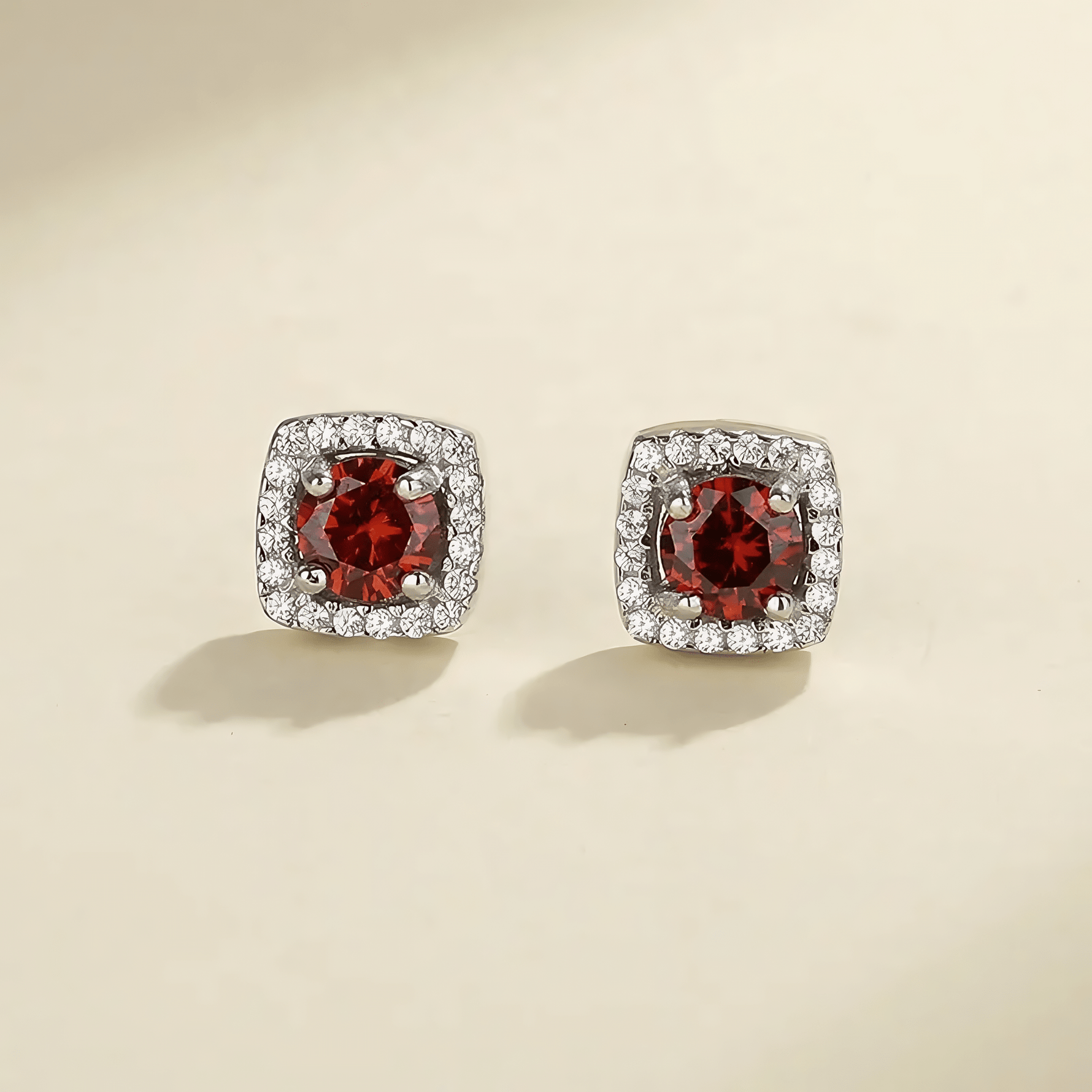 Garnet Halo Stud Earrings – 925 Silver - NAFALUXE