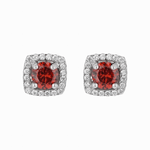 Garnet Halo Stud Earrings – 925 Silver - NAFALUXE