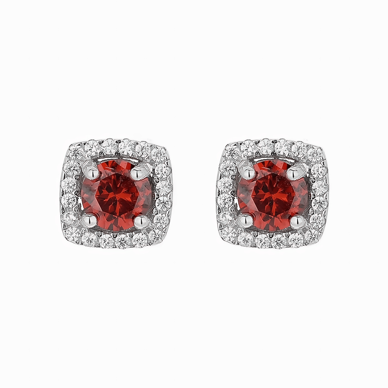 Garnet Halo Stud Earrings – 925 Silver - NAFALUXE