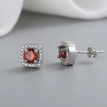 Garnet Halo Stud Earrings – 925 Silver - NAFALUXE