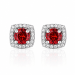 Garnet Halo Stud Earrings – 925 Silver - NAFALUXE
