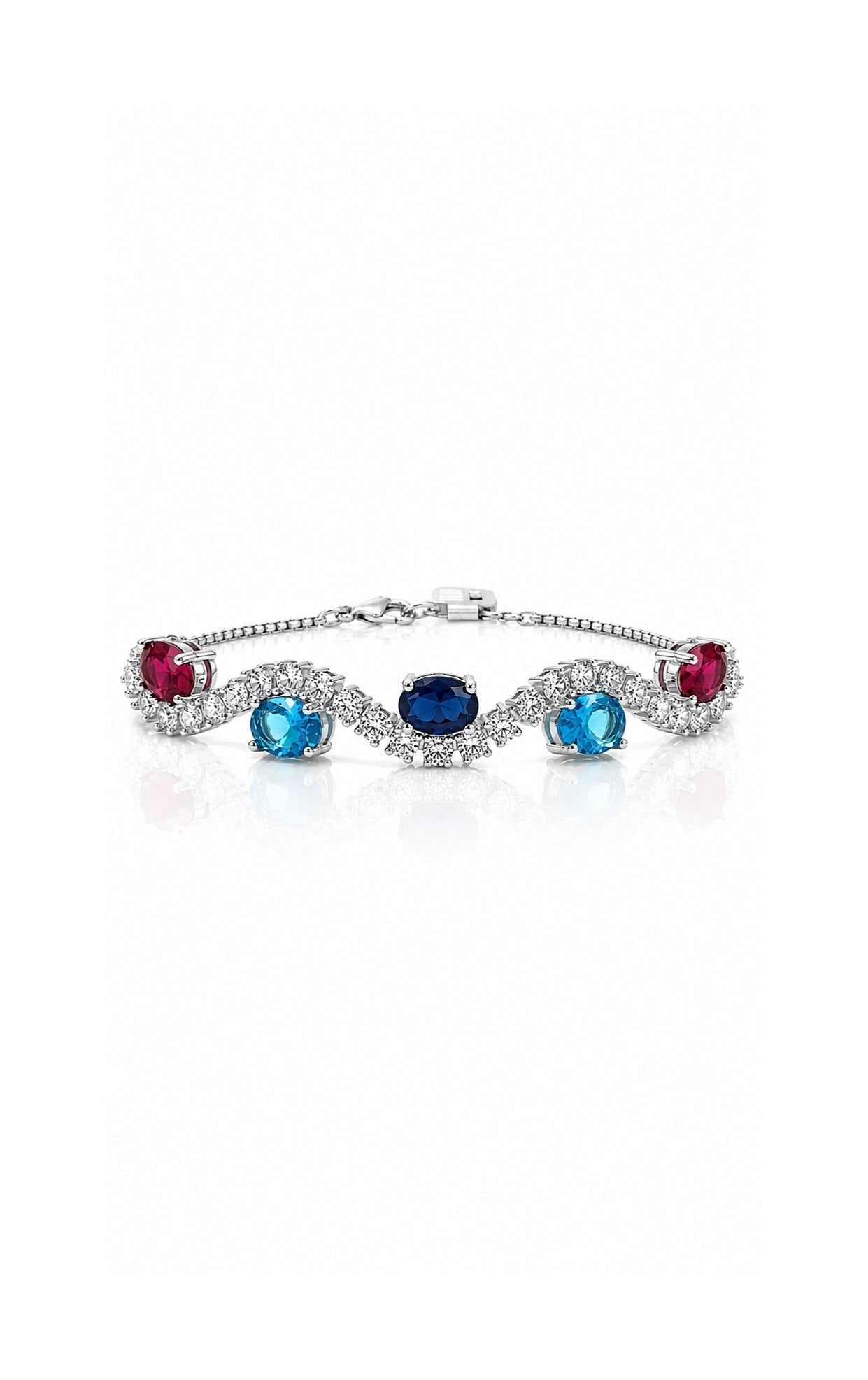 Gemstone Wave Bracelet Adjustable Sterling Silver 925 - NAFALUXE