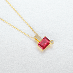 Gold - Plated Emerald - Cut Ruby Red CZ Pendant Necklace in Sterling Silver - NAFALUXE
