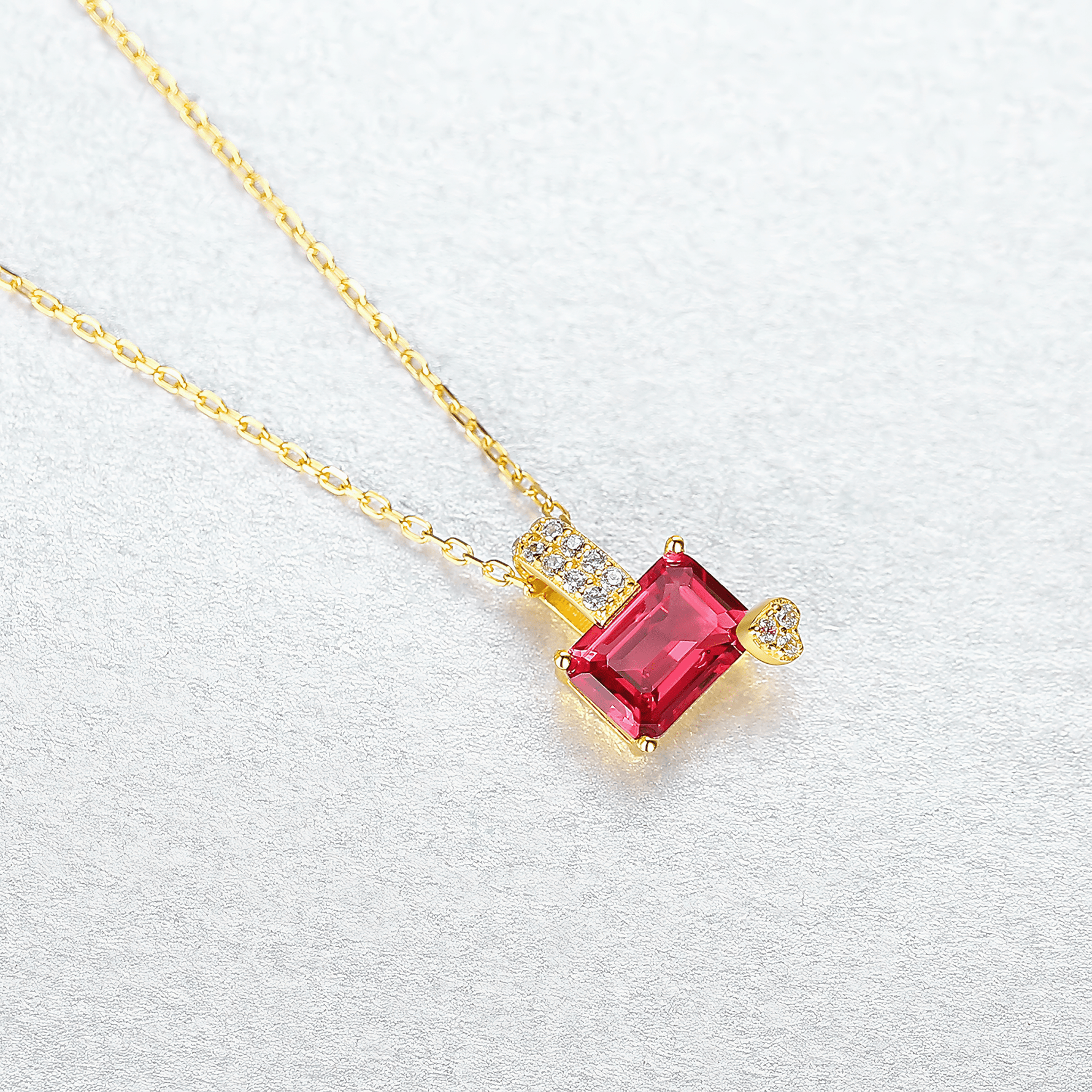 Gold - Plated Emerald - Cut Ruby Red CZ Pendant Necklace in Sterling Silver - NAFALUXE