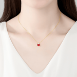 Gold - Plated Emerald - Cut Ruby Red CZ Pendant Necklace in Sterling Silver - NAFALUXE
