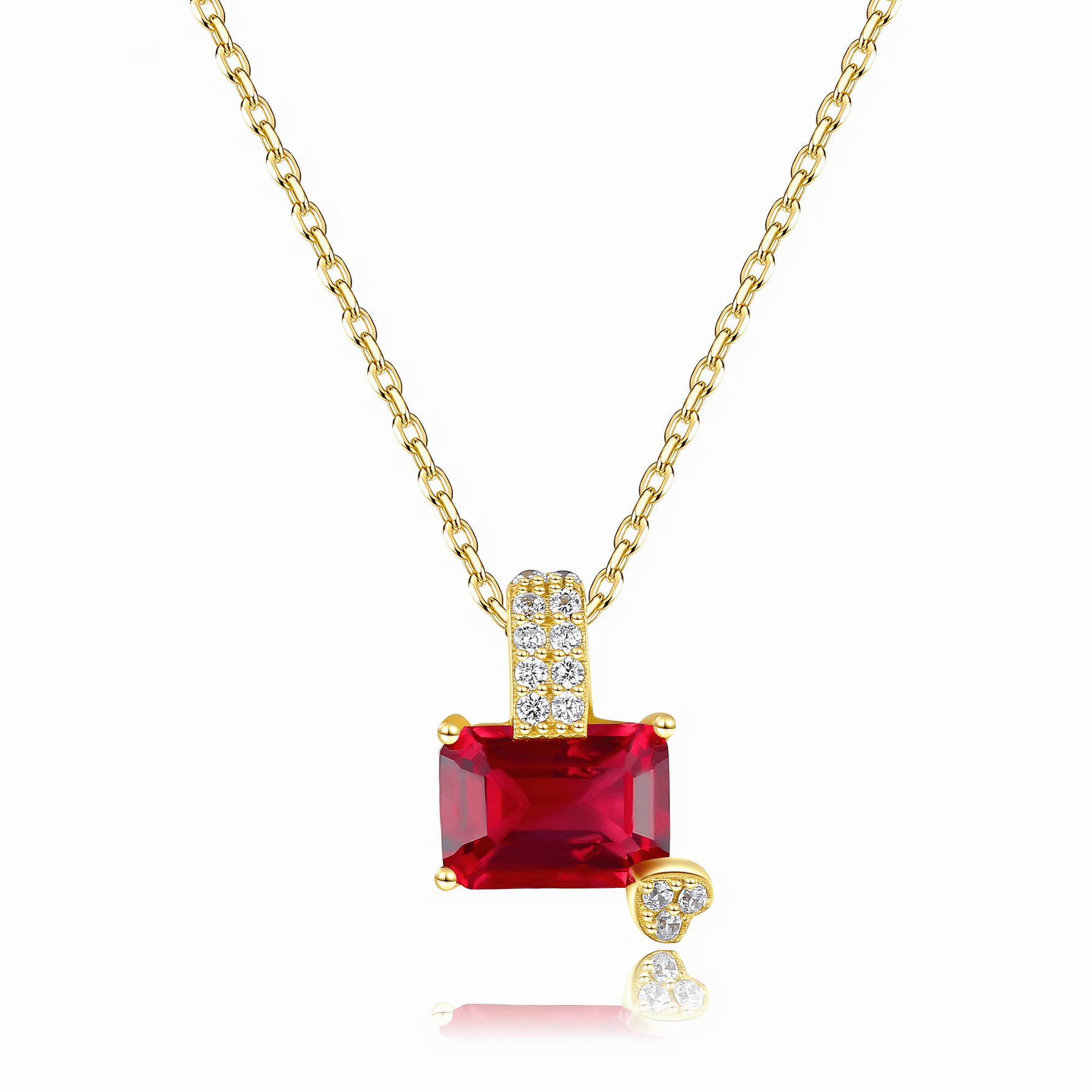 Gold - Plated Emerald - Cut Ruby Red CZ Pendant Necklace in Sterling Silver - NAFALUXE