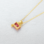 Gold - Plated Emerald - Cut Ruby Red CZ Pendant Necklace in Sterling Silver - NAFALUXE