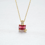 Gold - Plated Emerald - Cut Ruby Red CZ Pendant Necklace in Sterling Silver - NAFALUXE