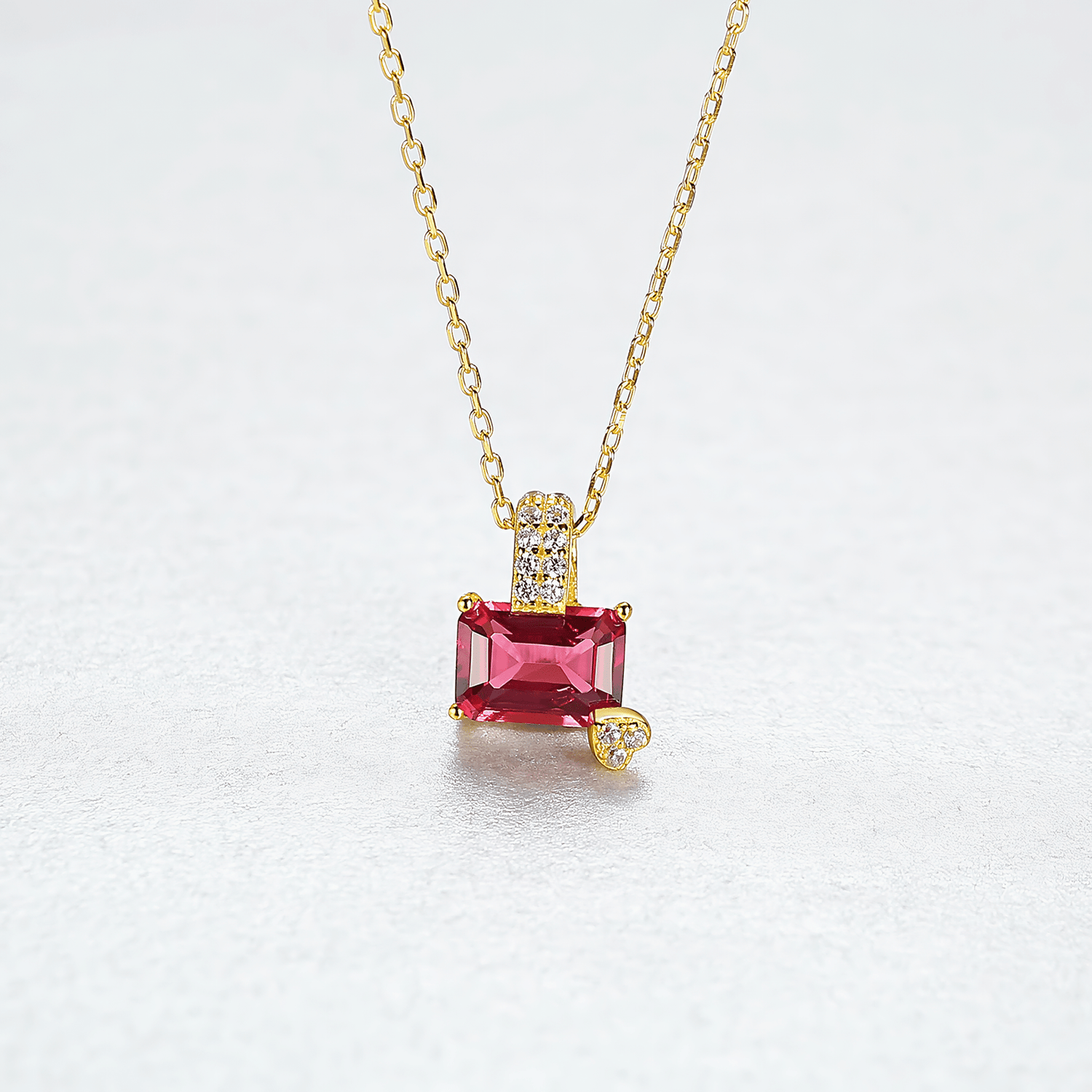 Gold - Plated Emerald - Cut Ruby Red CZ Pendant Necklace in Sterling Silver - NAFALUXE