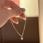 Gold - Plated Flat Snake Chain with Zircon Pendant - NAFALUXE