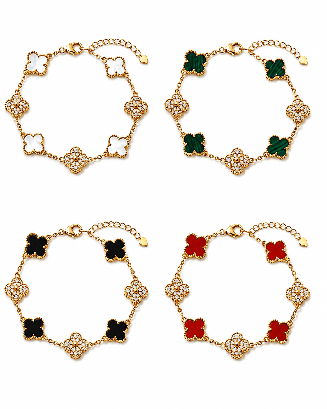Gold Plated Four-Leaf Clover Bracelets with Colorful Inlays - NAFALUXE