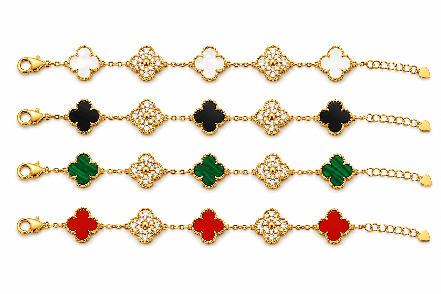 Gold Plated Four-Leaf Clover Bracelets with Colorful Inlays - NAFALUXE