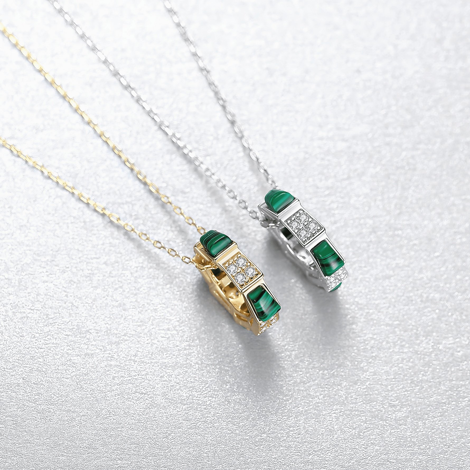 Gold Plated Malachite Style CZ Geometric Pendant Necklace - NAFALUXE
